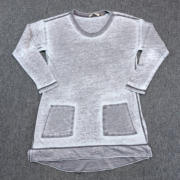 Soft Surroundings Boho Burnout Tunic Top M Gray High Low Pocket Long Sleeve — photo 2